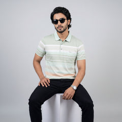 Men’s Premium Striped Polo T-Shirt -Off-White & Cream