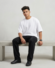 Premium Oversized Drop Shoulder White Solid