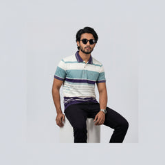 Men’s Premium Striped Polo T-Shirt -Deep Purple & Beguni