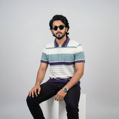 Men’s Premium Striped Polo T-Shirt -Deep Purple & Beguni