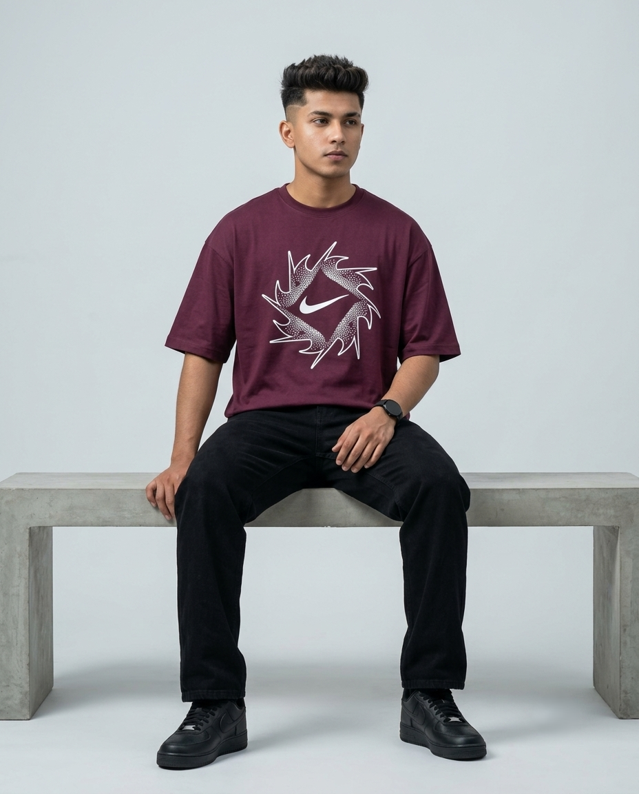 Premium Oversized Drop Shoulder Maroon Nike
