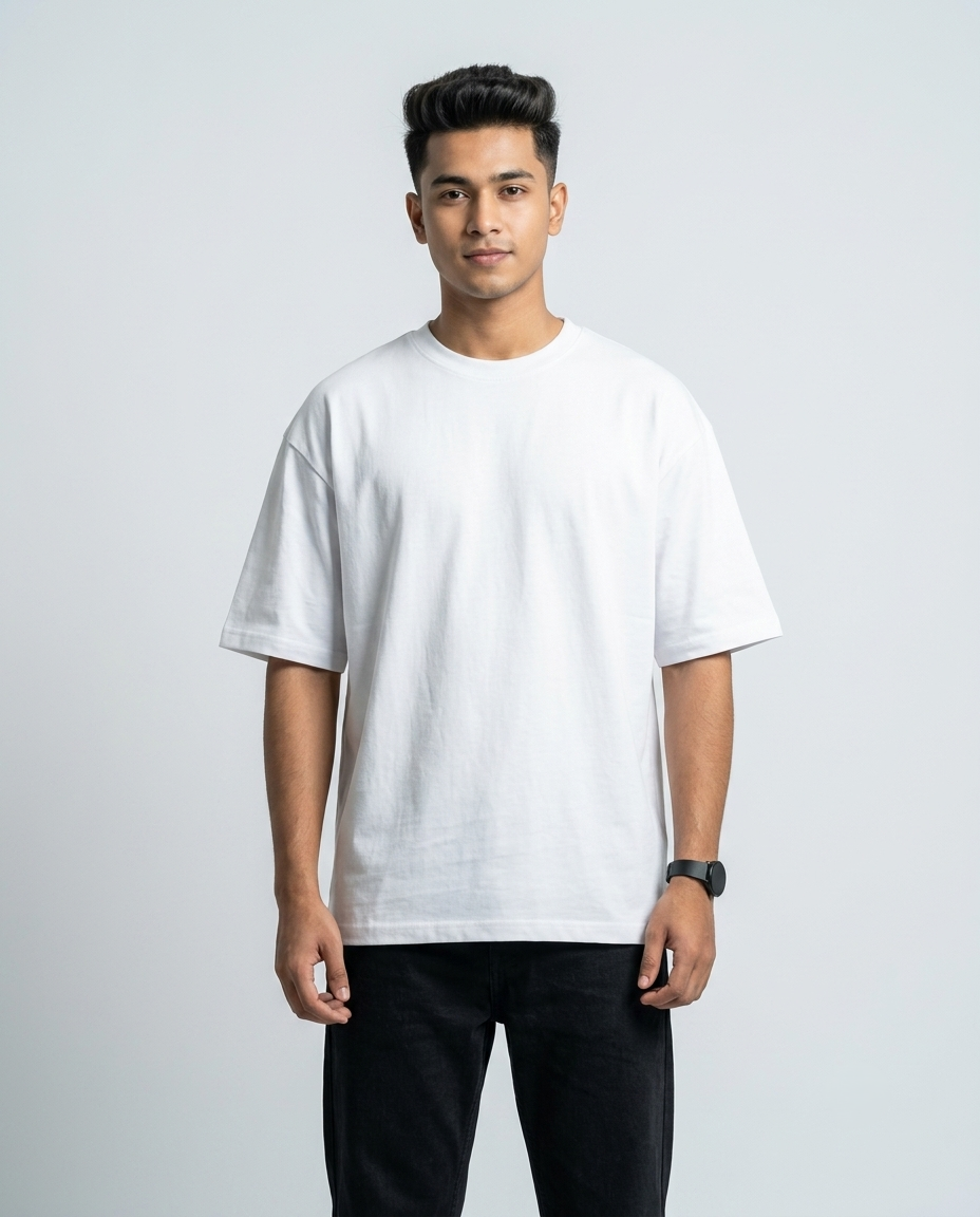 Premium Oversized Drop Shoulder White Solid