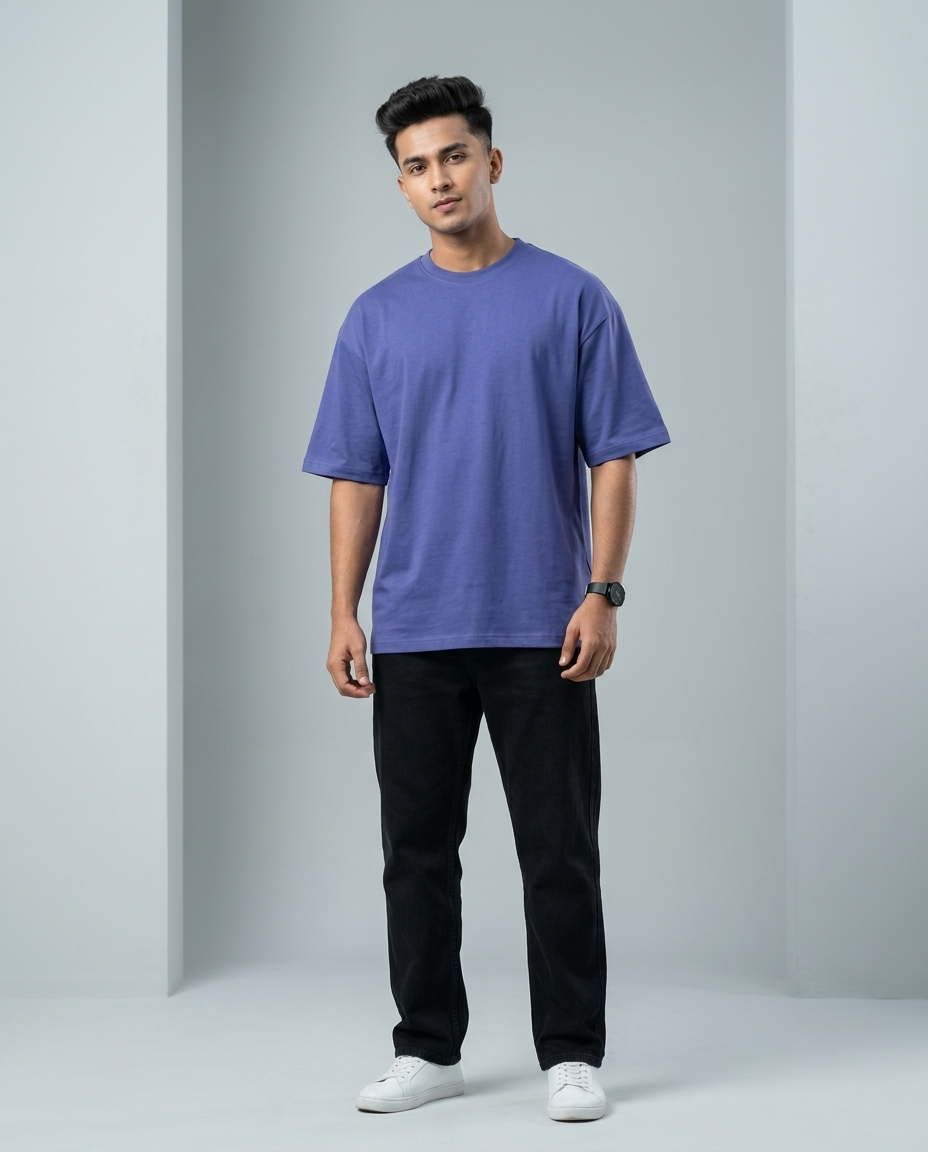 Premium Oversized Drop Shoulder Blue Solid