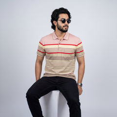 Men’s Premium Striped Polo T-Shirt -Dusty Pink & Light Peach